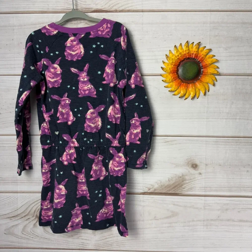 Hatley Kids Girls Long Sleeve Bunny Dress‎ Size 5 Purple Navy Blue